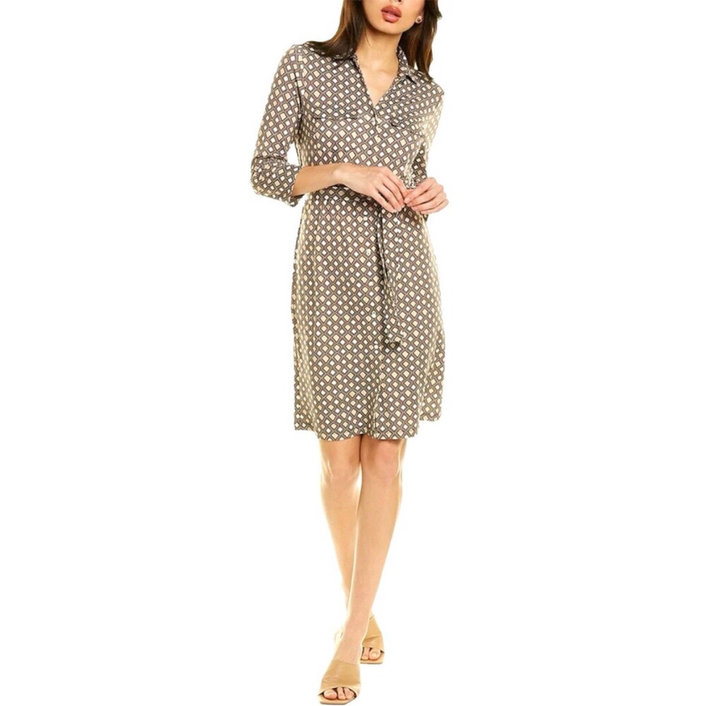 J Mclaughlin Brynn Dress Small Brown/Aqua Souk Geo Geometric Pattern